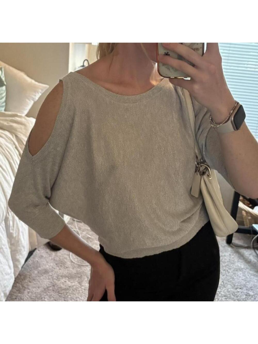 Title: Express Silver Metallic Cold Shoulder Sleeveless Sparkly Top XS